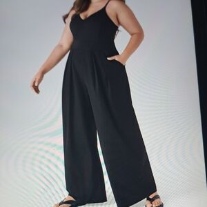 LARGE    HALARA BACKLESS SIDE INVISIBLE ZIPPER WIDE LEG JUMPSUIT